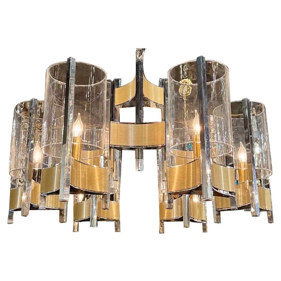 Lustre moderne Gaetano Sciolari en chrome et laiton en vente