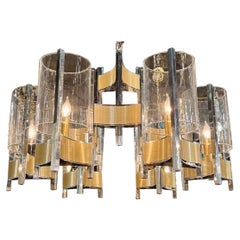 Modern Gaetano Sciolari Chrome and Brass Chandelier