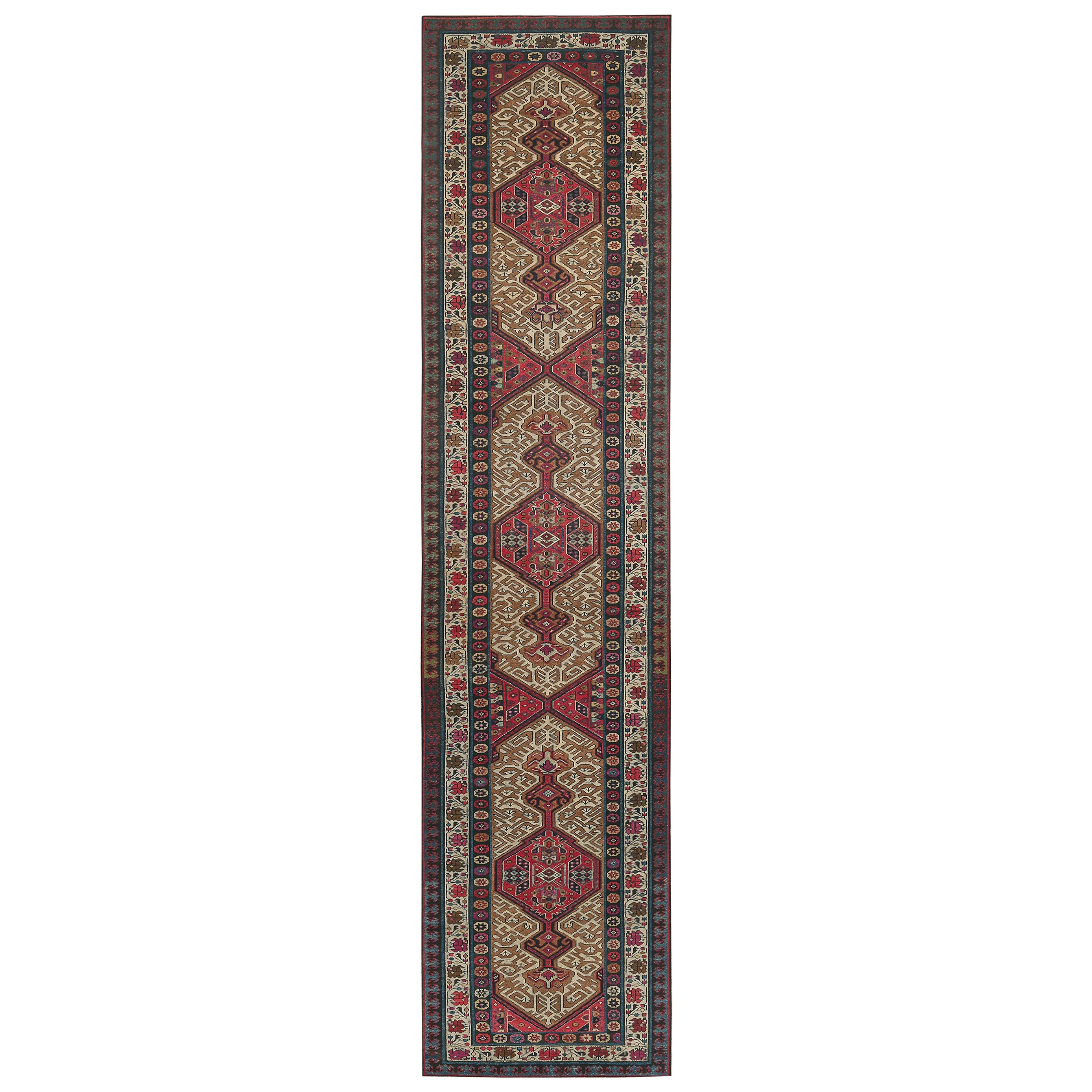 Handwoven Antique Wool Brown Persian Serab Runner