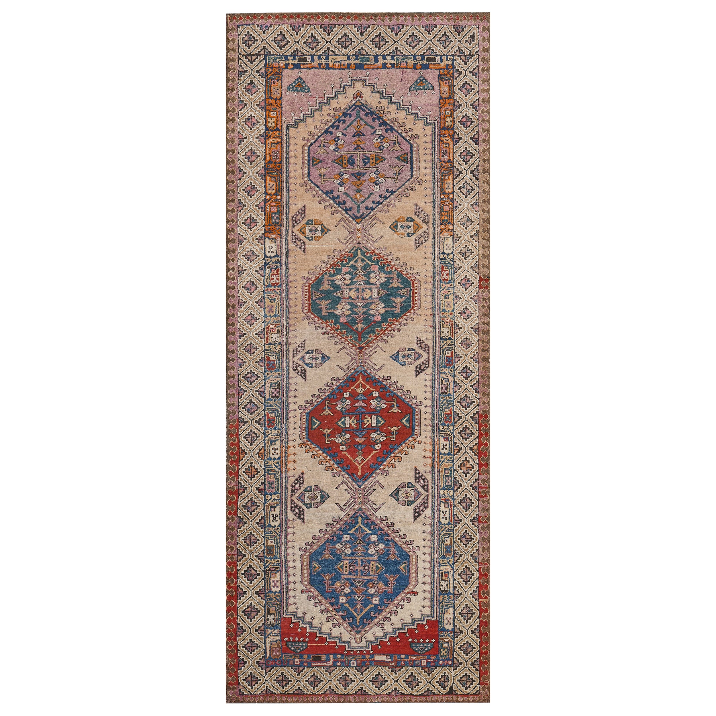 Antique Handwoven Multi-colored Wool Persian Serab Runner