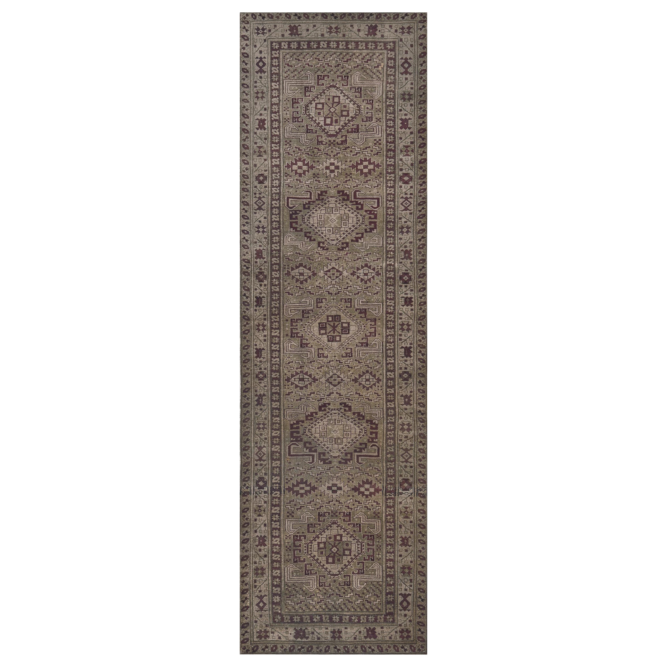 Handwoven Antique Circa-1900 Stylized Floral Indian Agra Runner