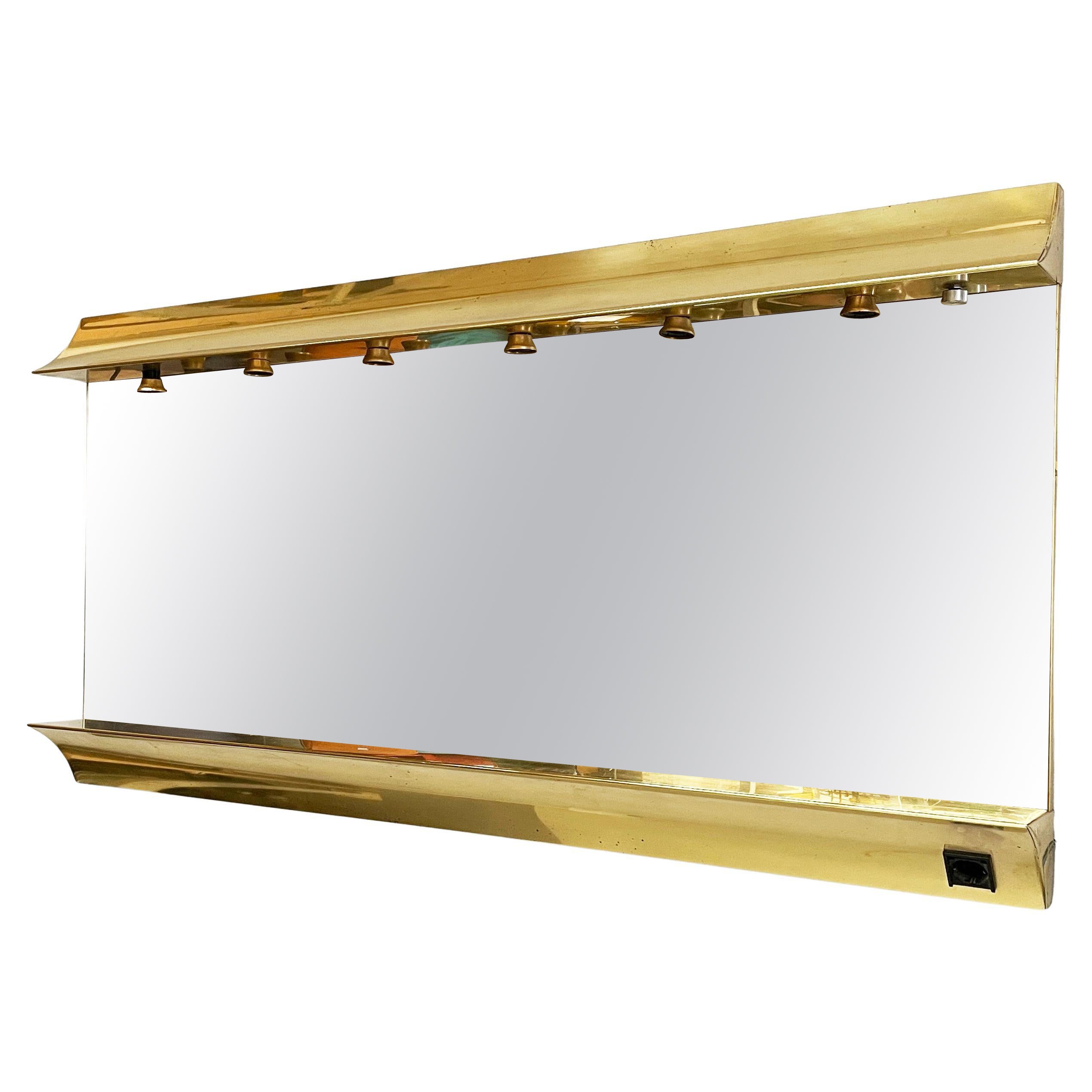 Italian modern brass wall mirror with six lamps, 1980s