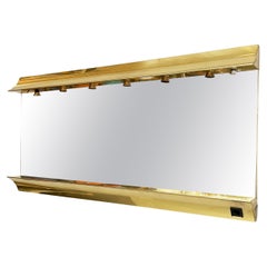 Specchio da parete italiano moderno in ottone con sei lampade, anni '80