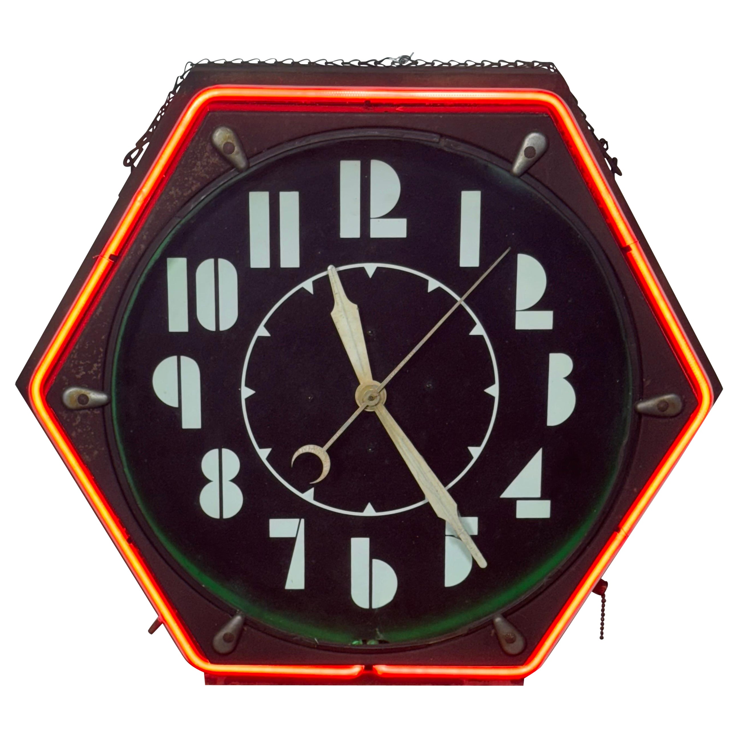 Seldom Seen Art Deco Neon Hexagon Clock, 'The Electric Clock Co. Cleveland en vente