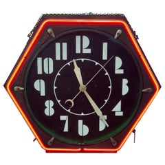Reloj hexagonal de neón art déco poco visto, 'The Electric Neon Clock Co. Cleveland