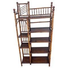 Antique English Burnt Bamboo Etagere