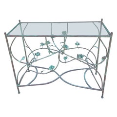 Vintage Giacometti Style Copper Verdigris Vine & Flowers Console