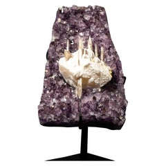 Amethyst Cluster with Rare “Excalibur” Long Scalenohedral Calcite in/on Calcite