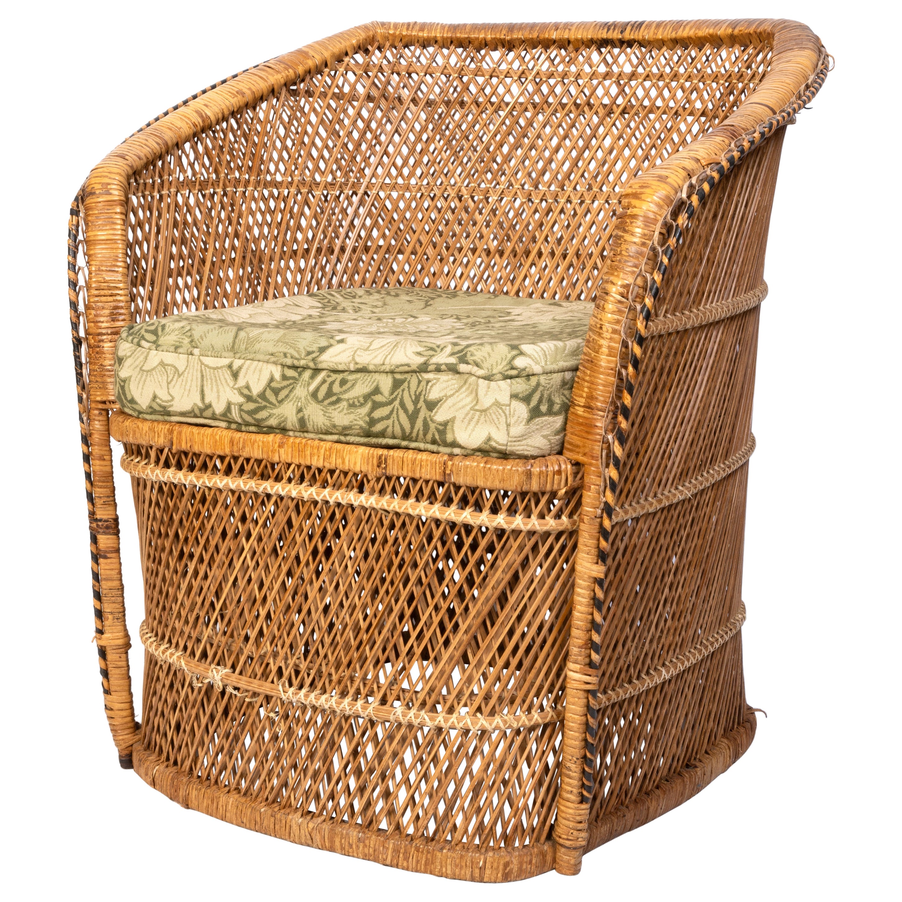 Mid Century Rattan Wicker Tub Chair, C.1960, Italy