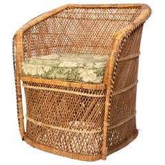 Mid Century Rattan Wicker Tub Chair, C.1960, Italy
