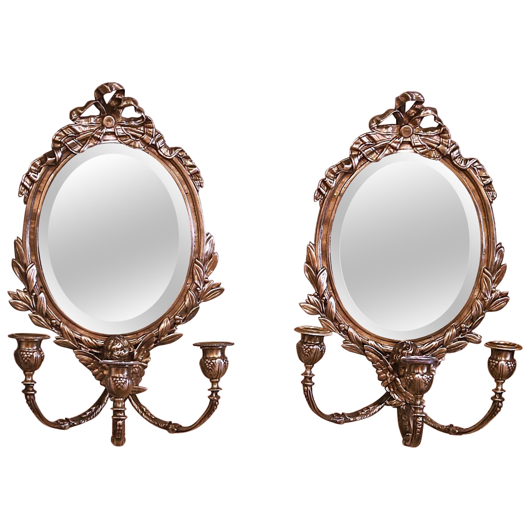Paire de miroirs muraux Louis XVI français du 19ème siècle avec bougeoirs en vente