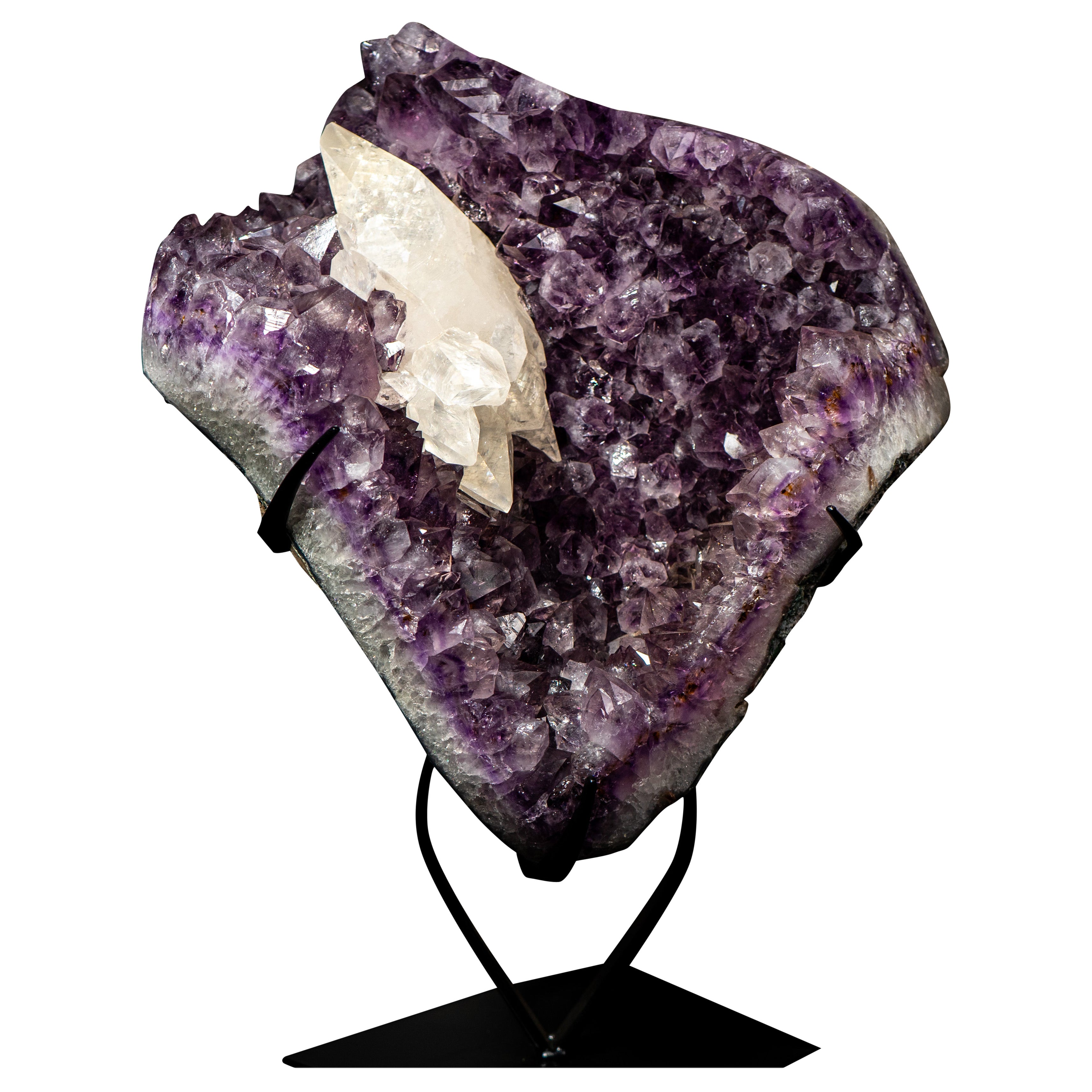 Gran Racimo de Amatista con Gran Cristal Scalonehedral Calcita