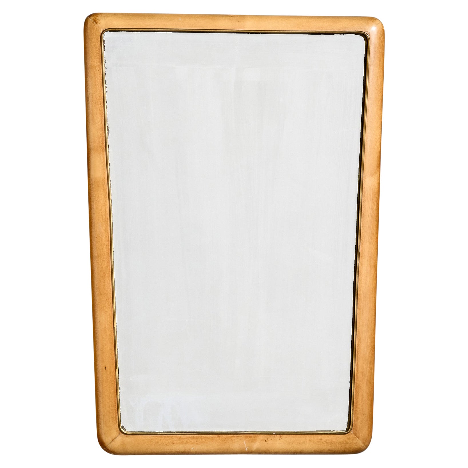 Italian Designer, Wall Mirror, Brass, Wood, Italy, 1950s For Sale