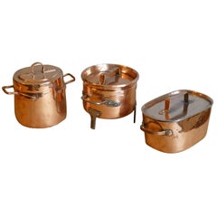 Decorative, Polished Set of Two Stock Pots and Stewing Pot