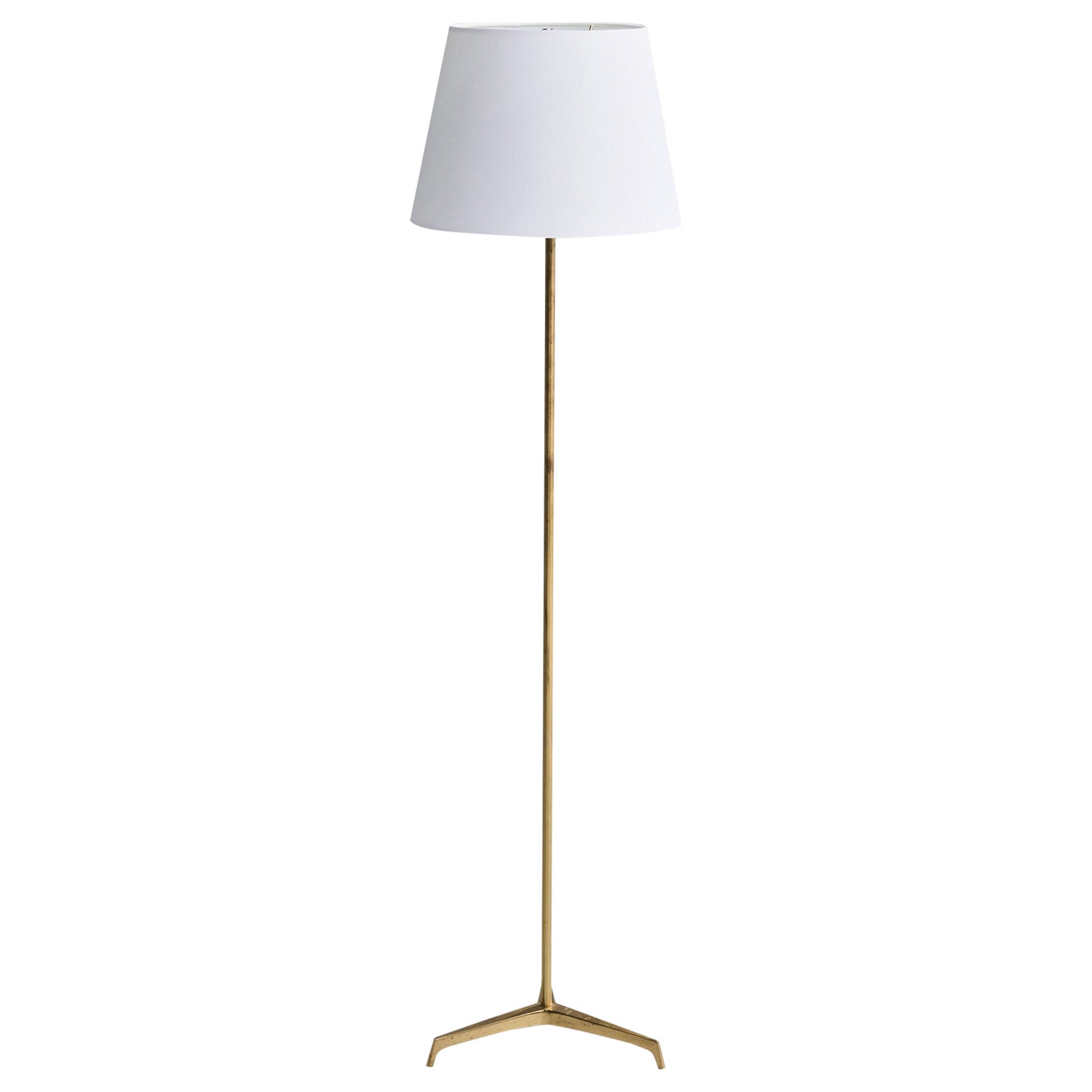 Swedish Designer, Floor Lamp, Brass, Fabric Sweden, 1960s