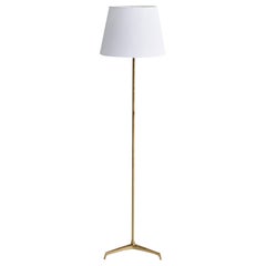 Swedish Designer, Floor Lamp, Brass, Fabric Sweden, 1960s