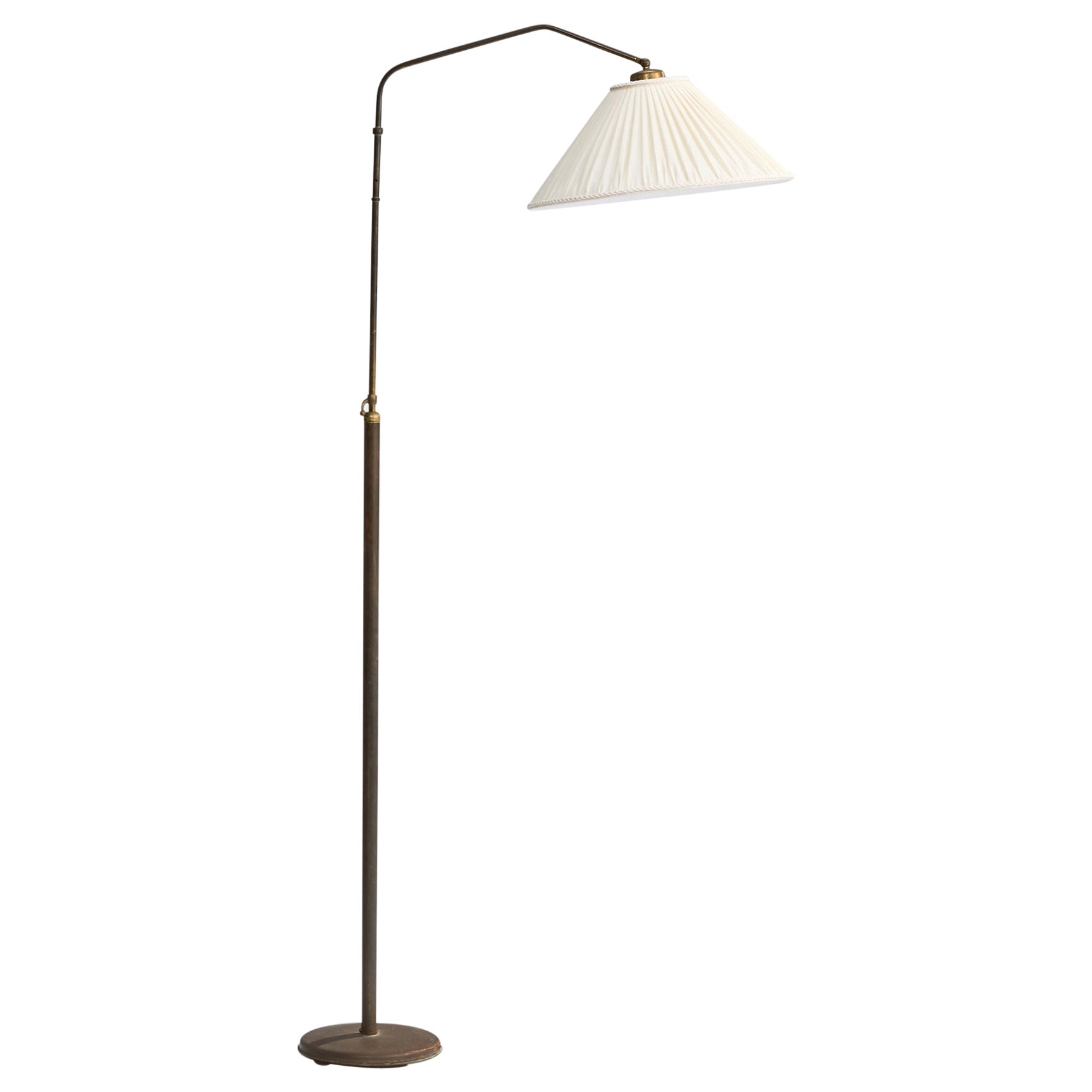 Italian Designer, Floor Lamp, Brass, Fabric, Italy, 1940s