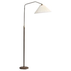 Italian Designer, Floor Lamp, Brass, Fabric, Italy, 1940s