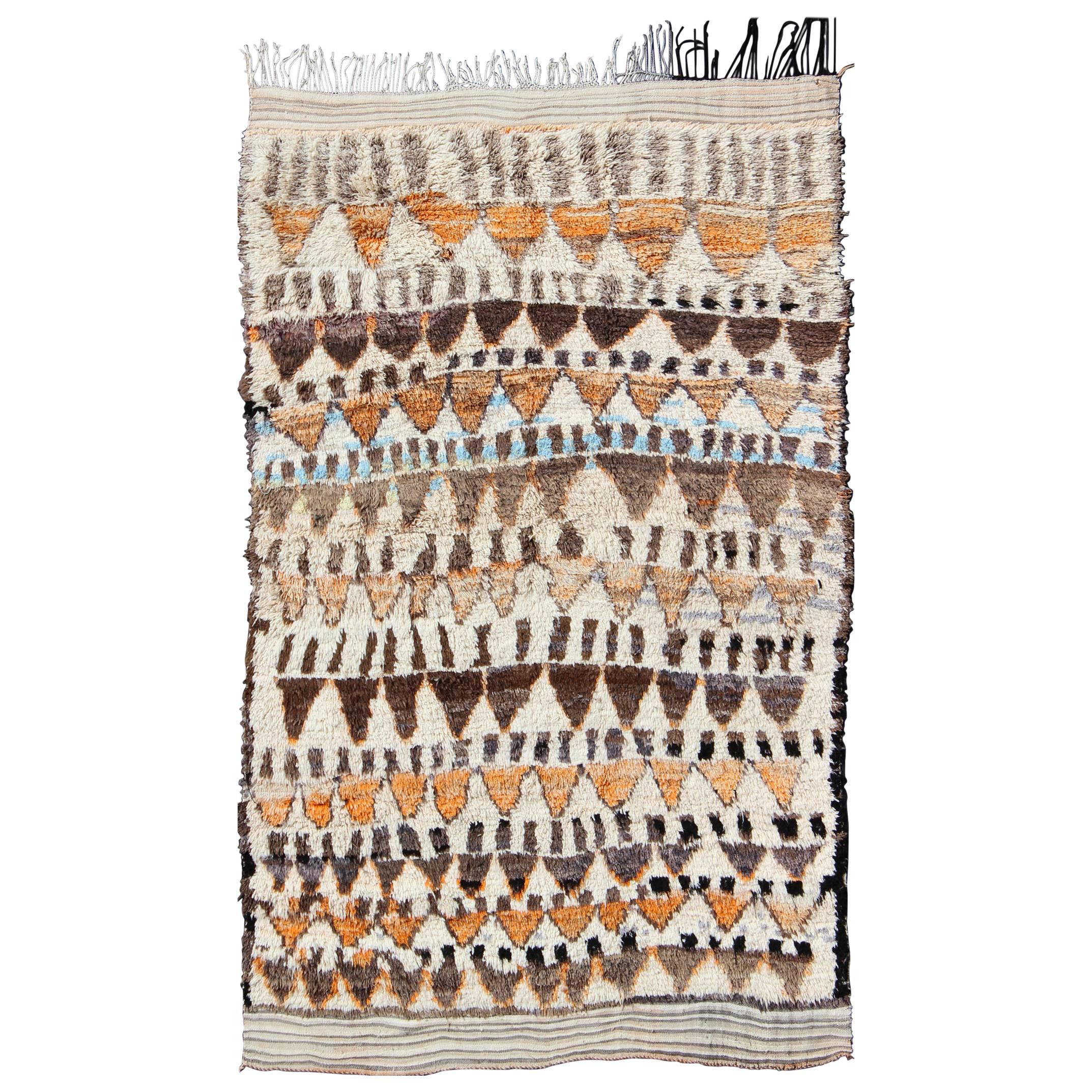 Vintage Moroccan Azilal Rug in Natural Creams, Browns and Muted Orange For Sale