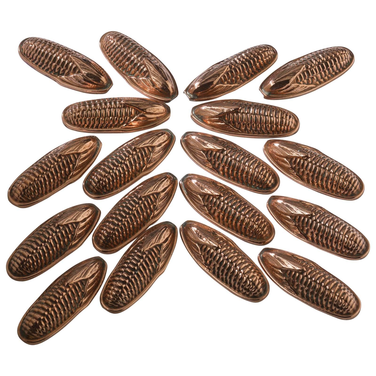 English Copper Set of Eight Miniature Corn Cooking Kitchen Moulds 19th Century For Sale