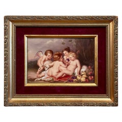 Antique Painted Porcelain Plaque after Ruben's Christ Child with Infant St. John