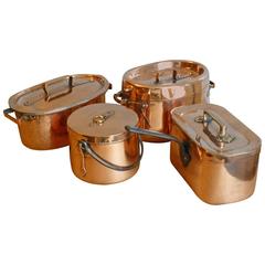 Used Magnificent French Set of Re-Tinned Copper Pans, Copper Pots