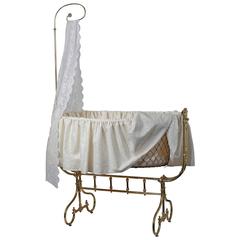 Antique American Victorian Brass Bedroom Infant Bassinet 19th Century