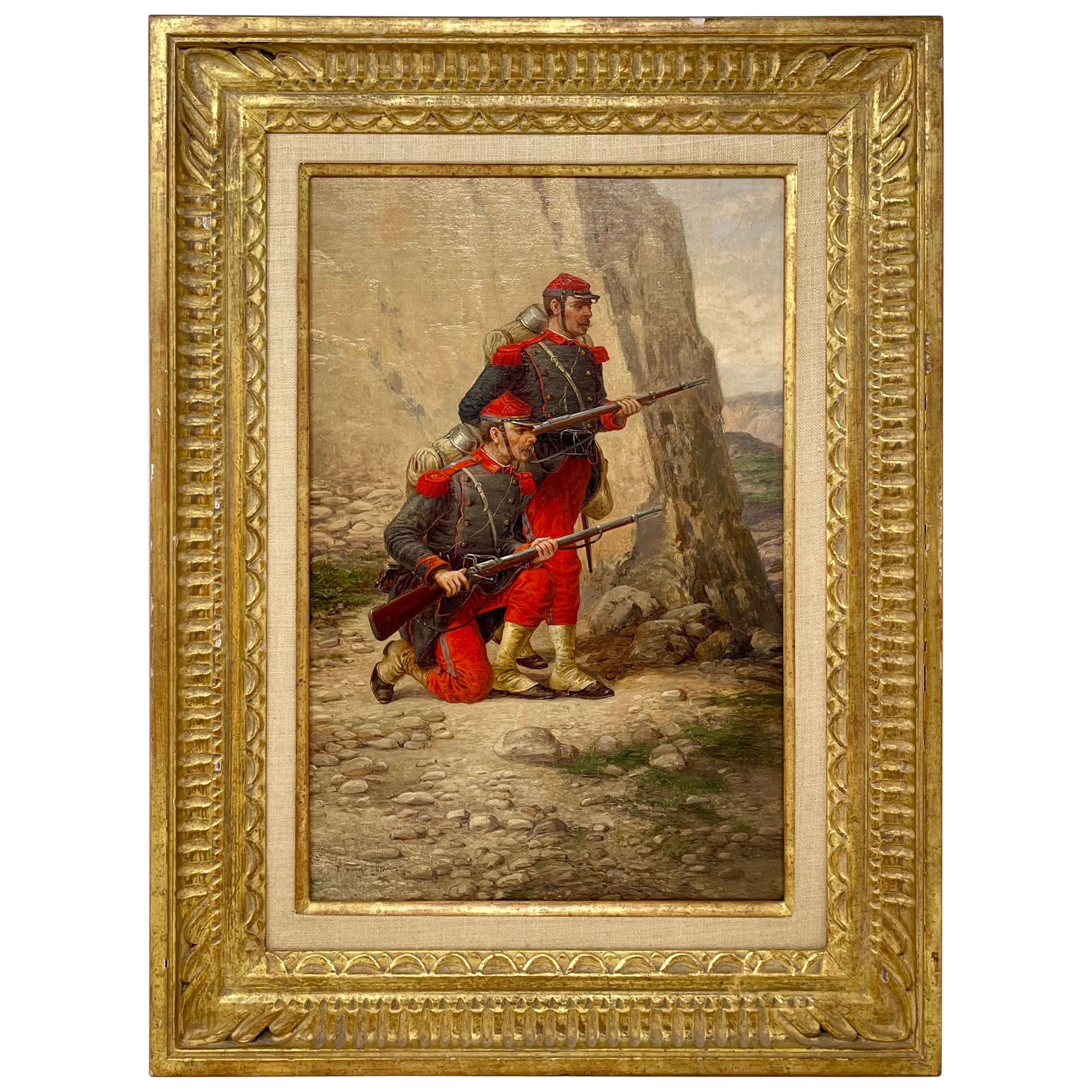 Antique French "Edouard Detaille" (1848-1912) Olio su tela - Dipinto di fanteria
