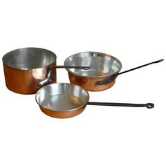 Antique Set of Three Re-Tinned Copper Pots, Copper Pans