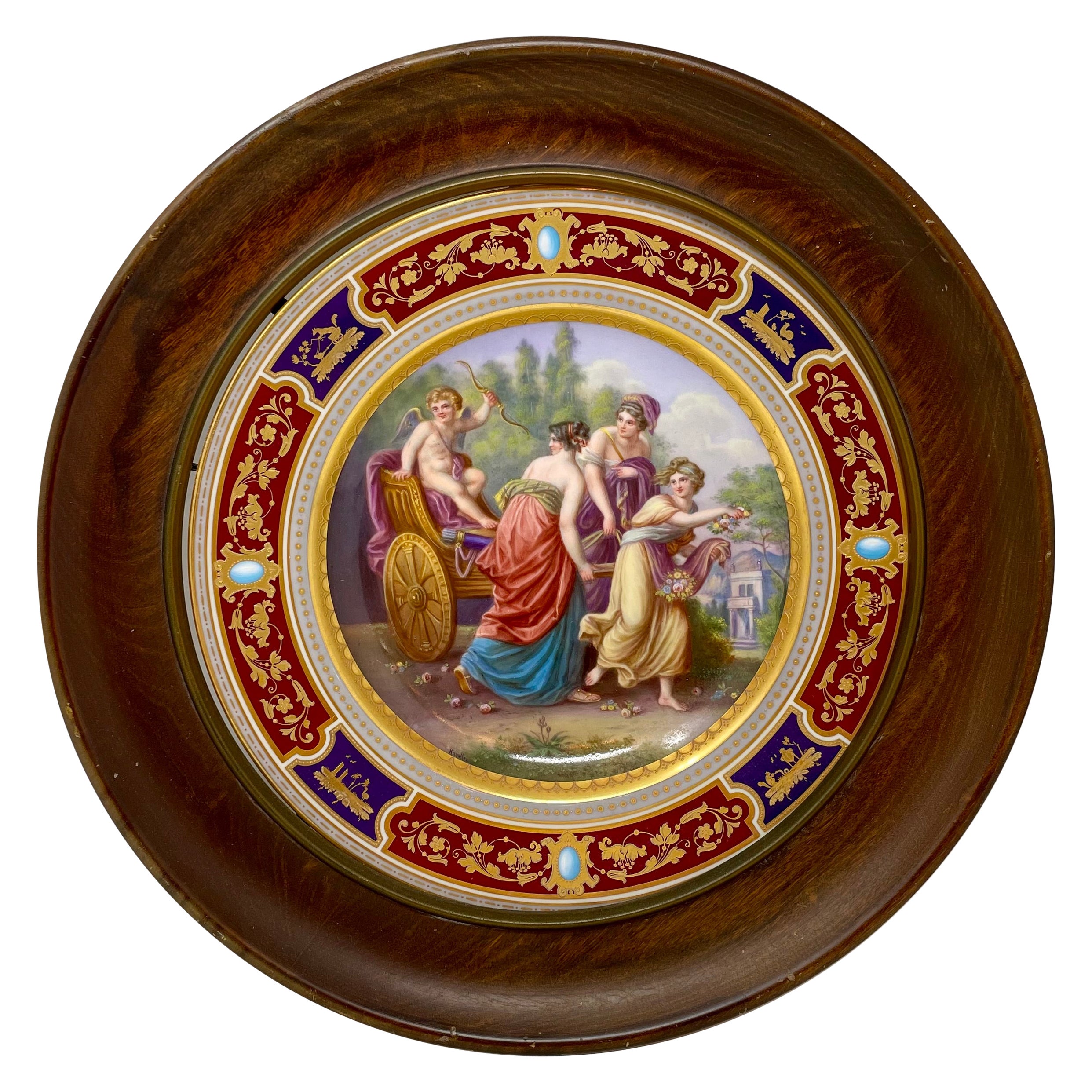 Antique Austrian "Royal Vienna" Framed Neo-Classical Painted Porcelain Plate.