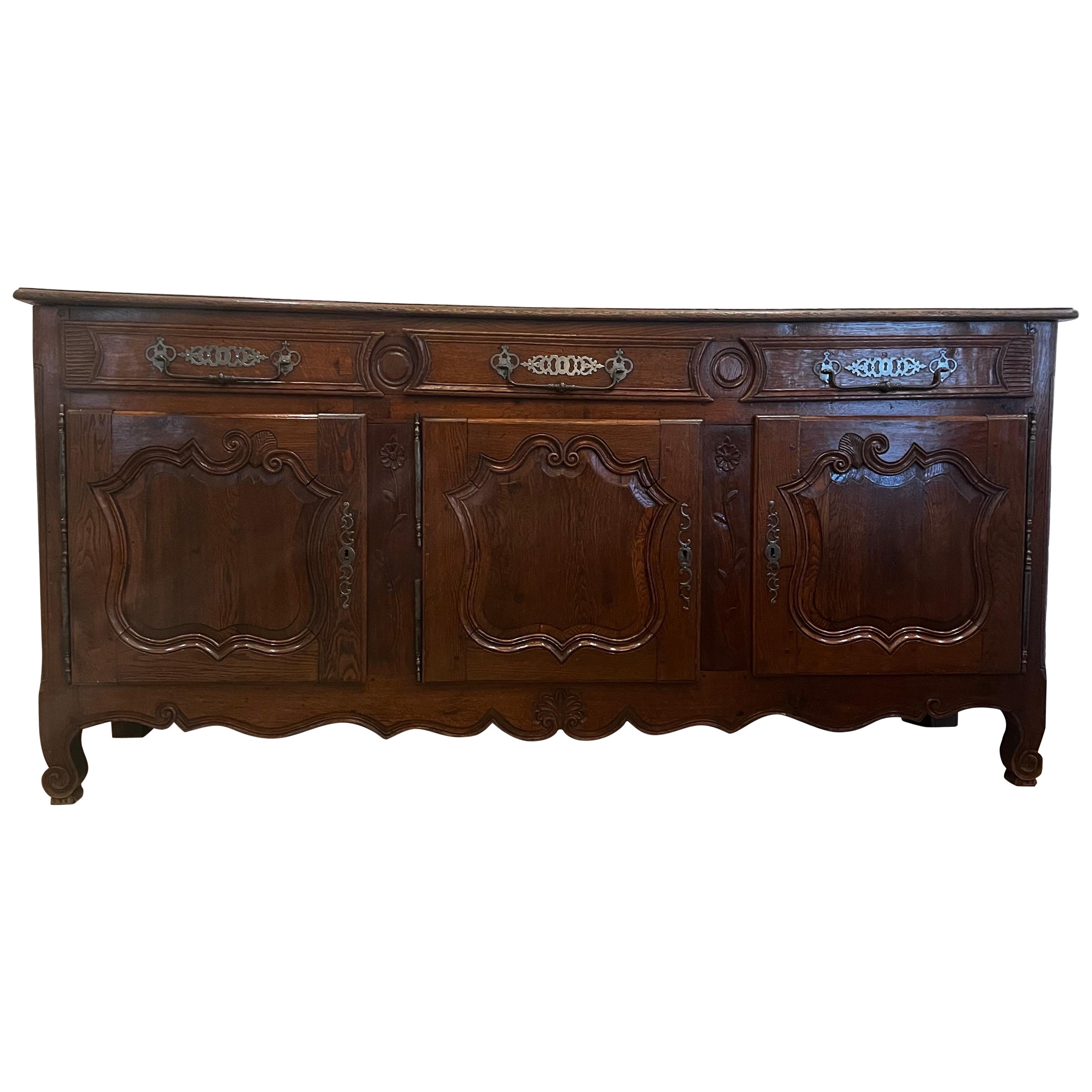19th C. Antique Carved French Walnut Sideboard/Enfilade