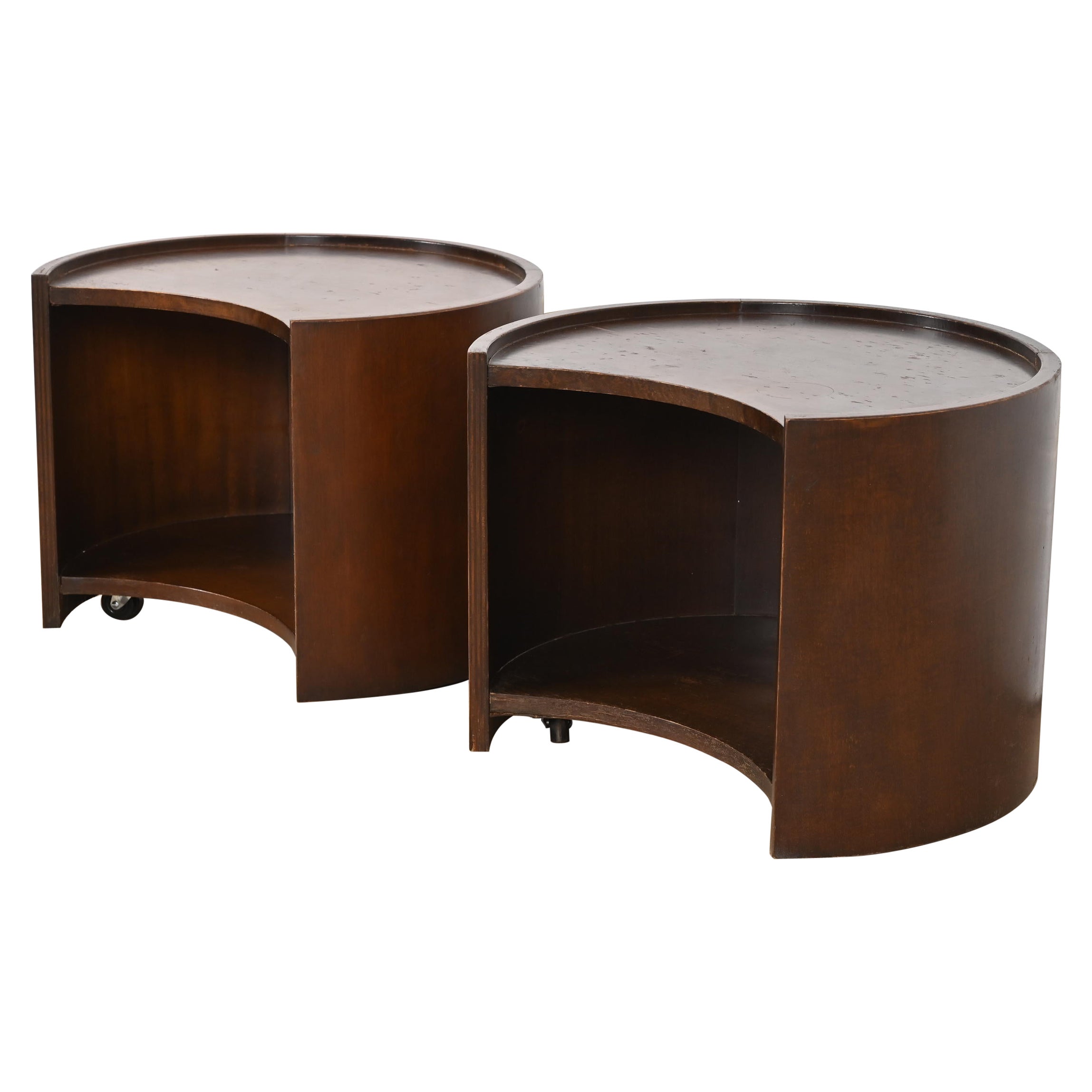 Baker Furniture Modern Maple Concave Occasional Side Tables or Nightstands, Pair For Sale