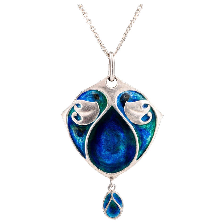 Murrle Bennett Silver and Enamel Pendant Necklace c1910