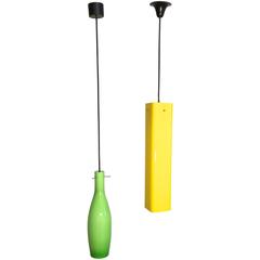 Two Mid-Century Vistosi Murano Colored Glass Pendants, Italy