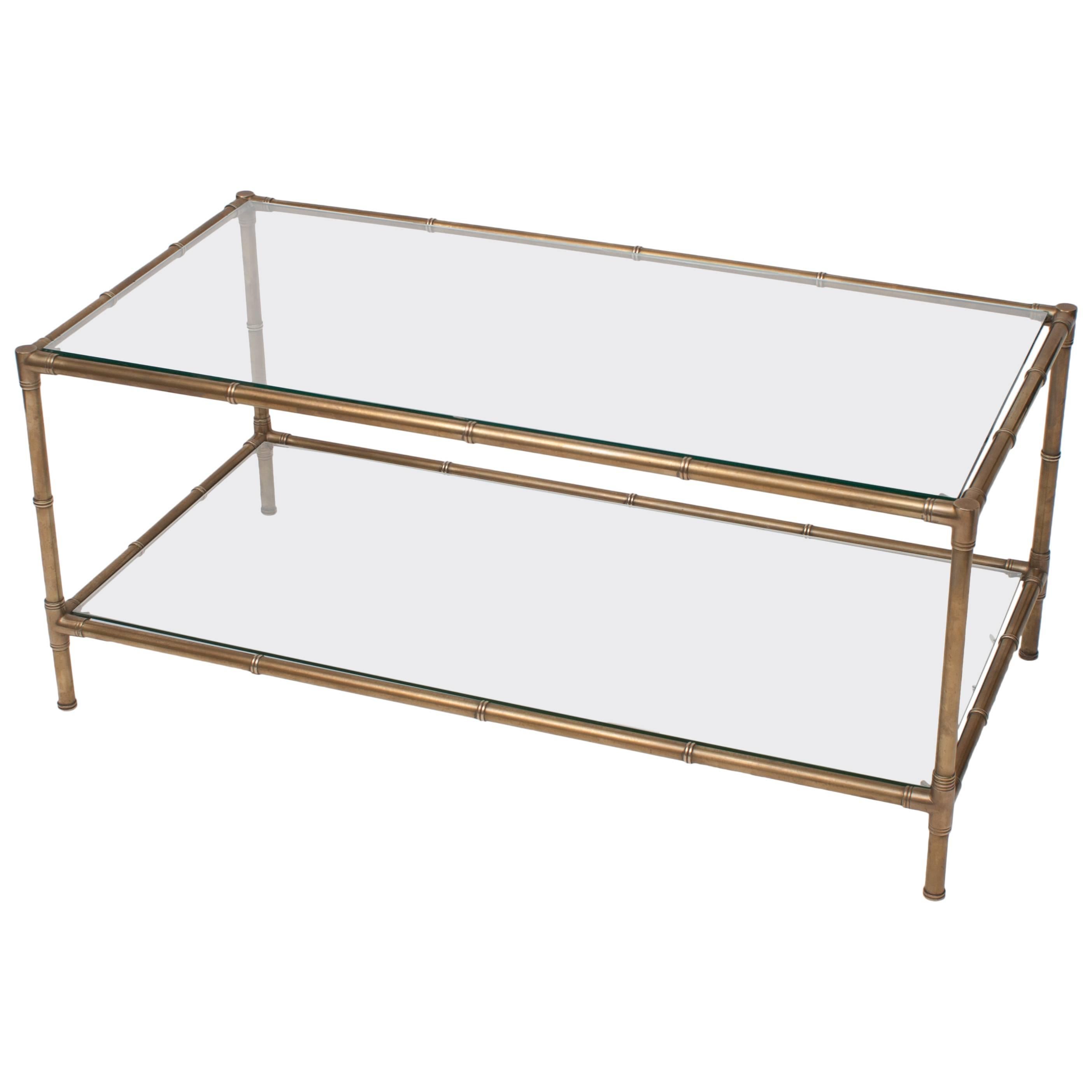 Faux Bamboo Brass and Glass Coffee Table, France, circa 1965