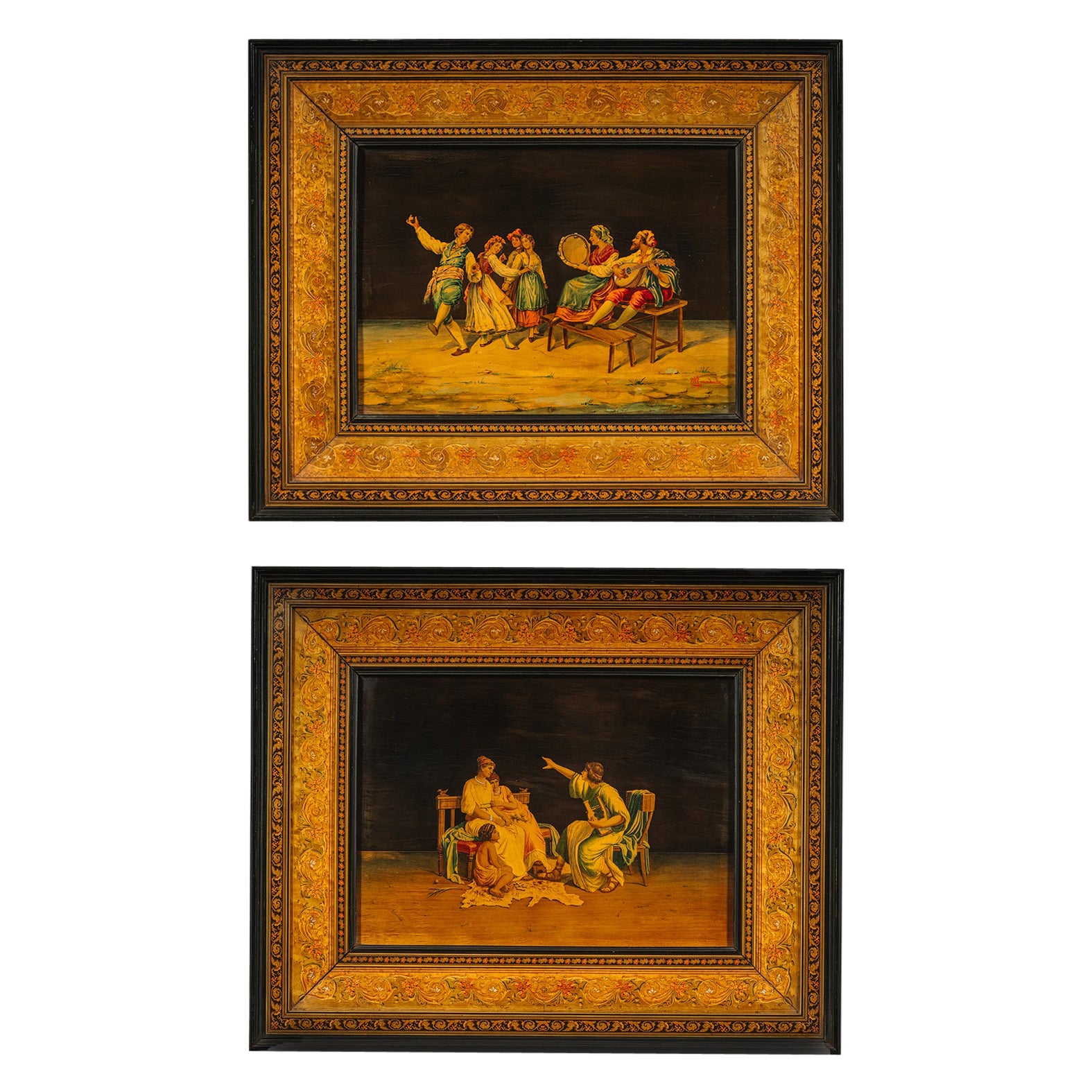 Pareja De Cuadros De Madera De Olivo Y Frutas "Sorrento" Teñidos Por Michele Grandville en venta