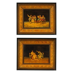 Antique A Pair Of ‘Sorrento’ Stained Olive and Fruit Wood Pictures By Michele Grandville