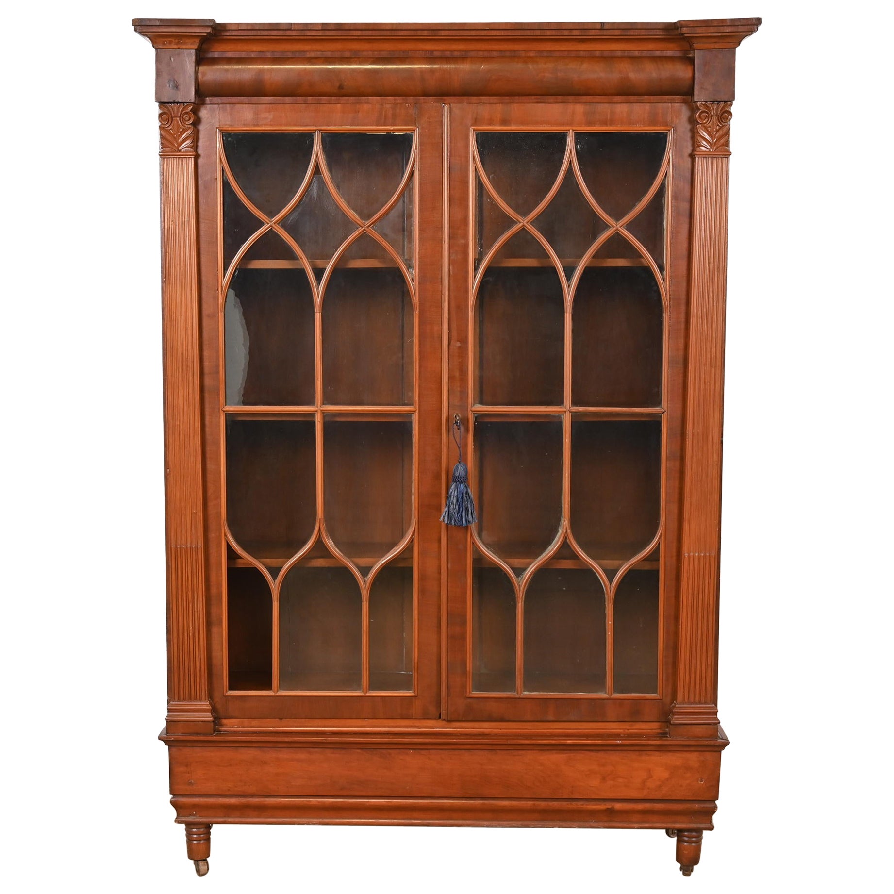 R. J. Horner Estilo Imperio Americano Antiguo Armario Librería de caoba tallada