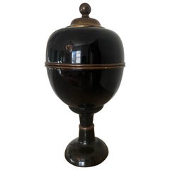 Vintage Large Decorative Black Enamel Urn with Brass Detail
