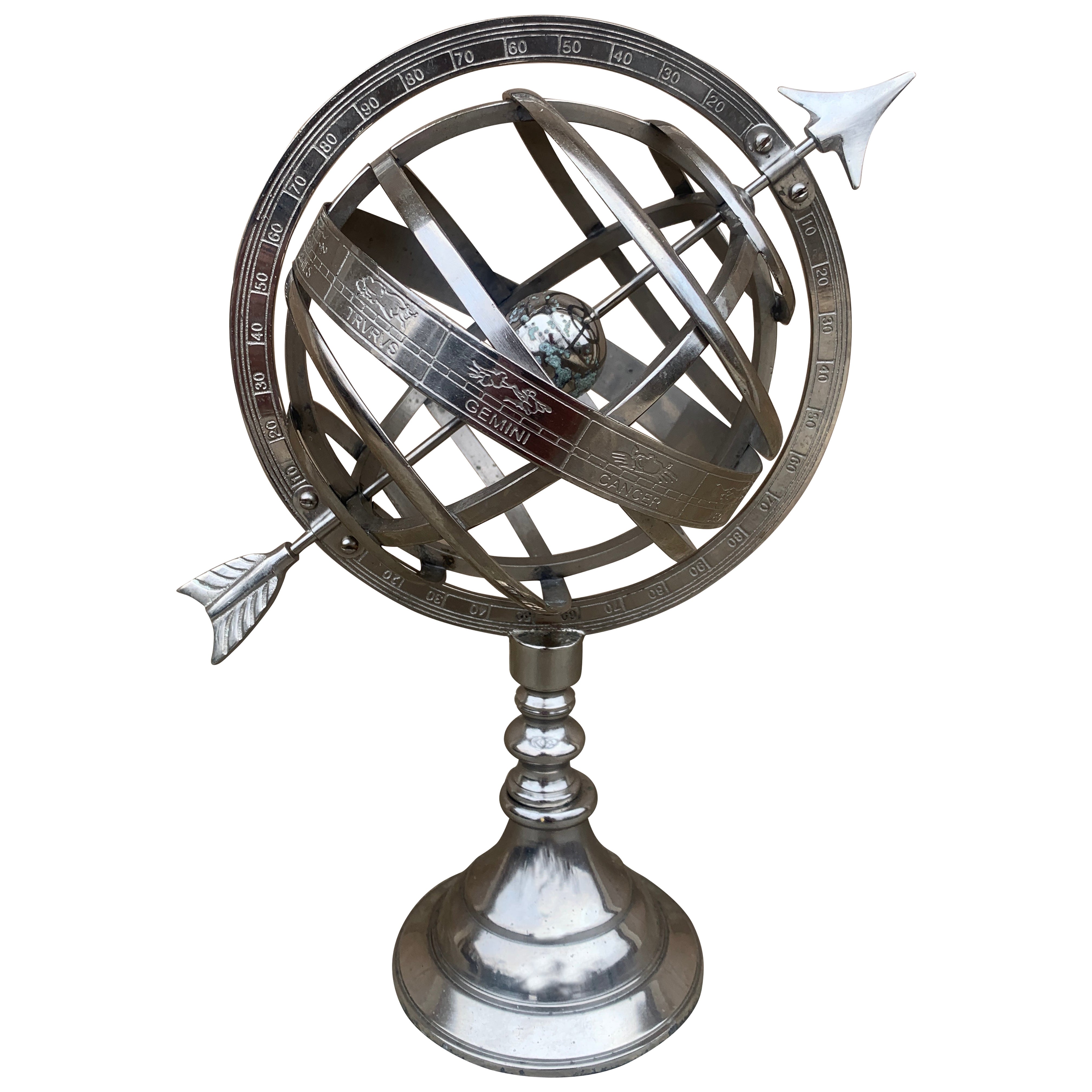 Reloj de sol armilar del zodíaco de plata