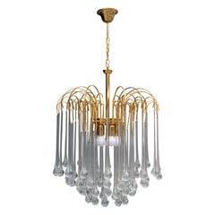 Lampadario struttura Ottone e Gocce in Vetro di Murano Venini 1970