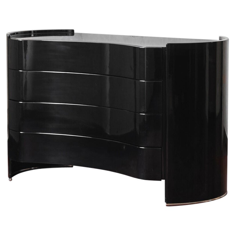 Cómoda de madera negra lacada y metal cromado, modelo "Aiace" - Años 70.