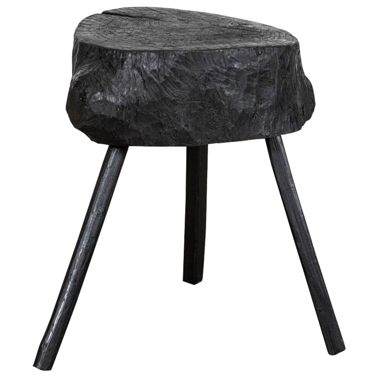 19thC French Ebonised Vernacular Elm Chopping Block Table