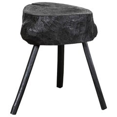 19. Jahrhundert Französisch Ebonised Vernacular Elm Chopping Block Tisch