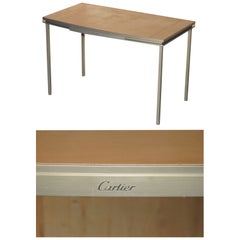 CARTIER PARIS SIGNED BRONZE & LEATHER MID CENTURY MODERN WRiTING TABLE DESK
