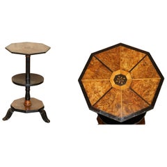EXQUISITE Antique VICTORIAN HEXAGONAL BURR WALNUT THREE TIERED SiDE END TABLE