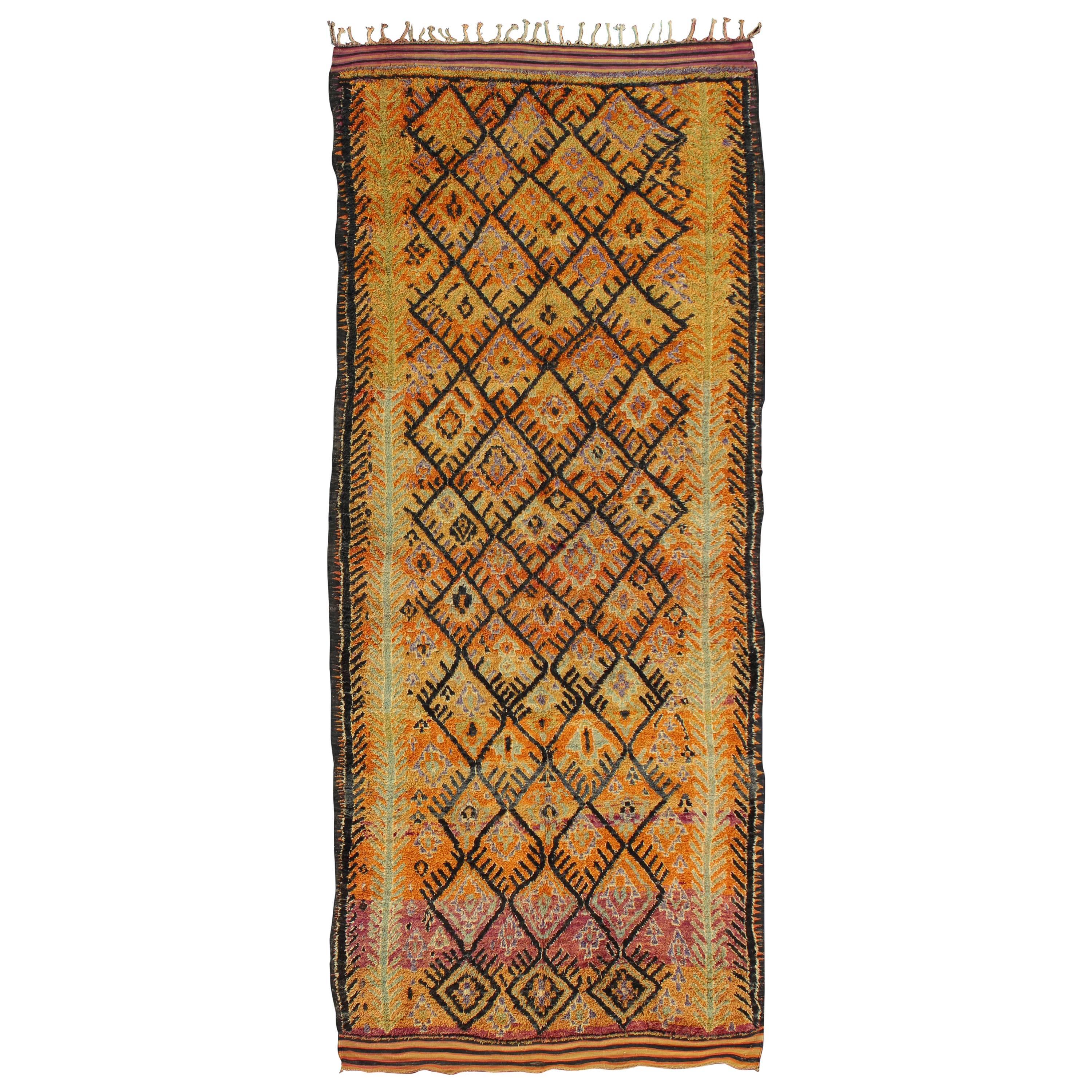 Vintage Moroccan Large Gallery Runner with Tribal Geometric Design For Sale