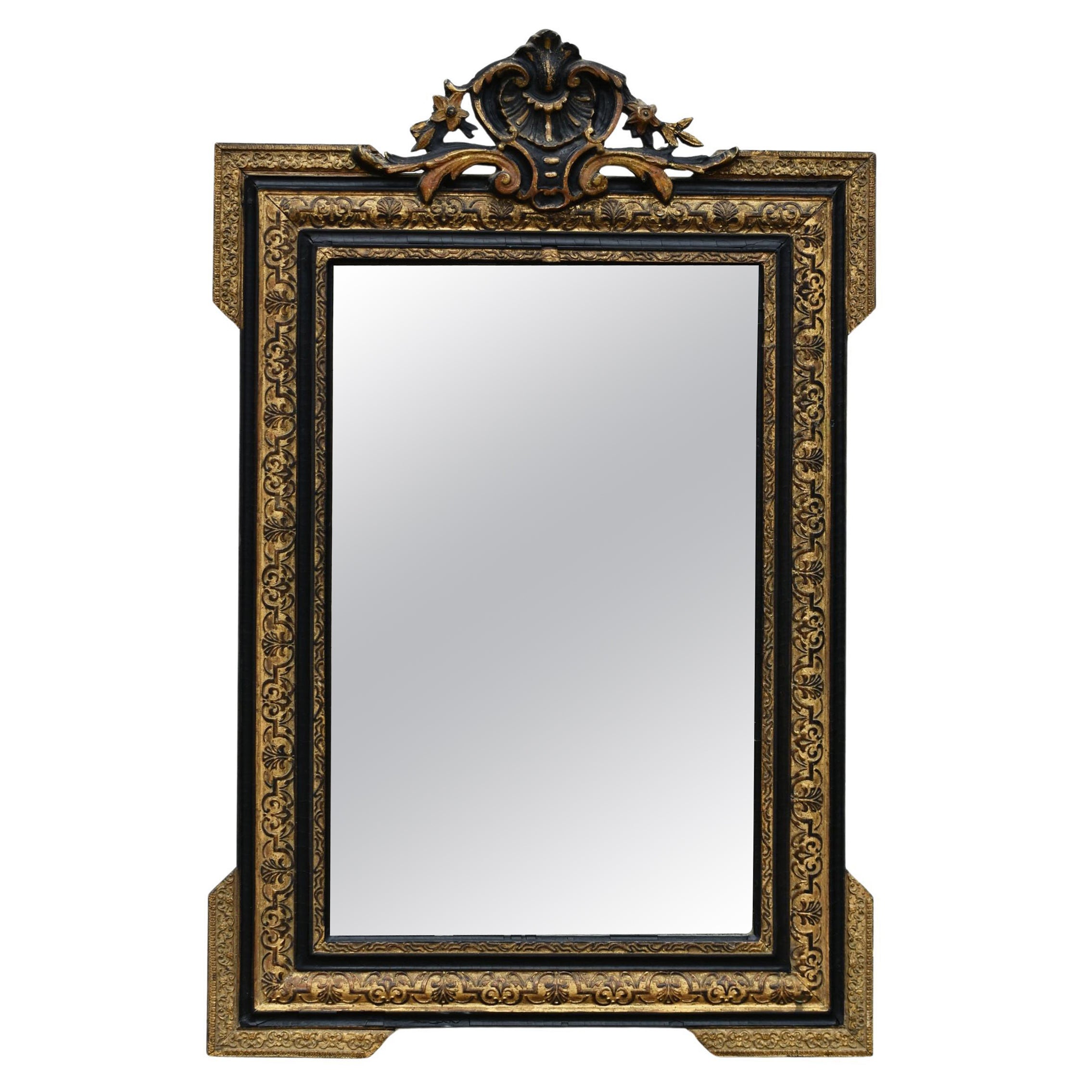 Specchio ebanizzato e in legno dorato Napoleone III Secondo Impero in vendita
