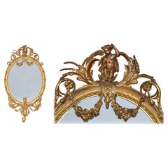 Miroir Girandole original sculpté chérubin Putti Angel, cadre doré et doré, circa 1800