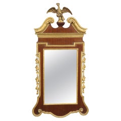 Antique Centennial American Federal Gilded Carved Eagle and Mahogany Wall Mirror